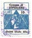 Marca da Bollo del Comune di SUPERSANO su Carta Bianca Sottile di dimensioni 22 x 28 mm