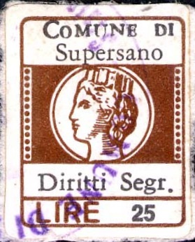 Marca da Bollo del Comune di SUPERSANO su Carta Bianca di dimensioni 16 x 20 mm