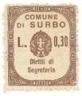Marca da Bollo del Comune di SURBO su Carta Bianca Sottile di dimensioni 24,5 x 29 mm