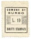 Marca da Bollo del Comune di SURBO su Carta Bianca Sottile di dimensioni 19 x 21,5 mm