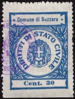 Marca da Bollo del Comune di SUZZARA su Carta Bianca Sottile di dimensioni 25 x 33 mm