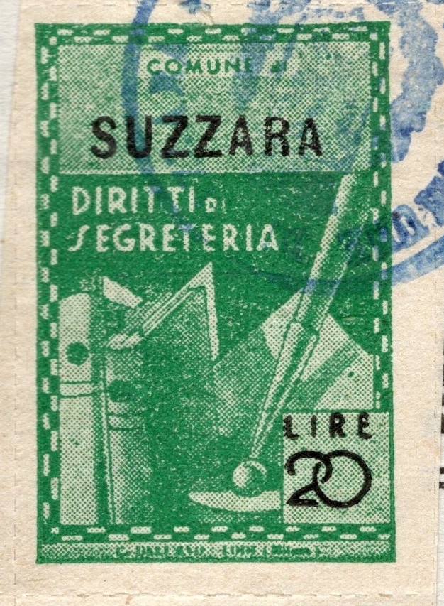 Marca da Bollo del Comune di SUZZARA su Carta Bianca Sottile di dimensioni 25 x 33 mm