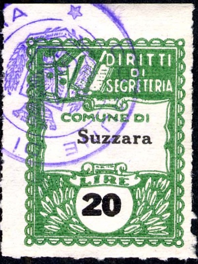 Marca da Bollo del Comune di SUZZARA su Carta Bianca di dimensioni 22 x 28 mm