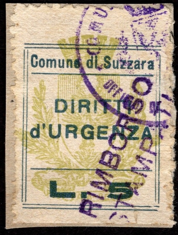 Marca da Bollo del Comune di SUZZARA su Carta Bianca Sottile di dimensioni 20 x 26 mm