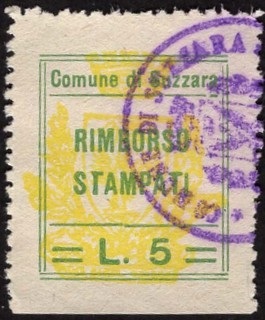 Marca da Bollo del Comune di SUZZARA su Carta Bianca Sottile di dimensioni 20 x 26 mm