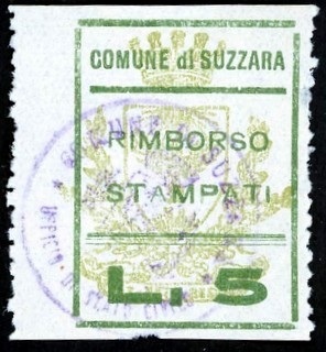 Marca da Bollo del Comune di SUZZARA su Carta Bianca Sottile di dimensioni 22 x 31 mm