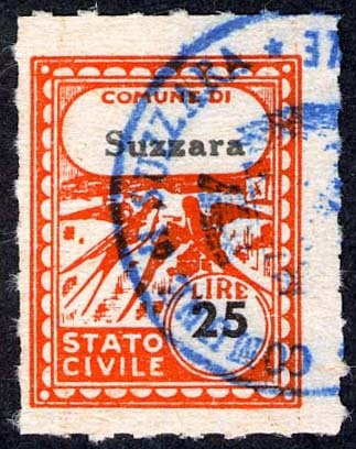 Marca da Bollo del Comune di SUZZARA su Carta Bianca di dimensioni 17 x 22,5 mm