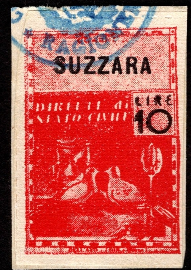 Marca da Bollo del Comune di SUZZARA su Carta Bianca Sottile di dimensioni 21 x 30 mm