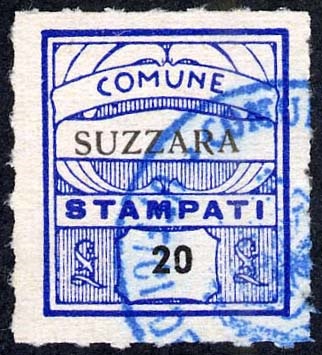 Marca da Bollo del Comune di SUZZARA su Carta Bianca di dimensioni 23 x 27 mm