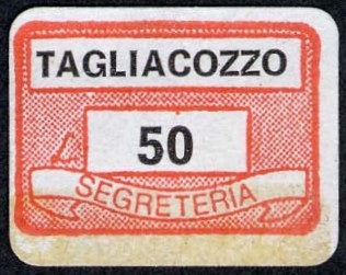 Marca da Bollo del Comune di TAGLIACOZZO su Carta Bianca di dimensioni 19 x 13 mm