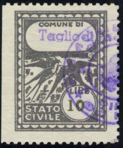 Marca da Bollo del Comune di TAGLIO DI PO su Carta Bianca di dimensioni mm