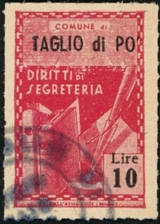 Marca da Bollo del Comune di TAGLIO DI PO su Carta Bianca di dimensioni 21,5 x 31,5 mm