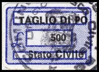 Marca da Bollo del Comune di TAGLIO DI PO su Carta Bianca di dimensioni 19 x 13 mm
