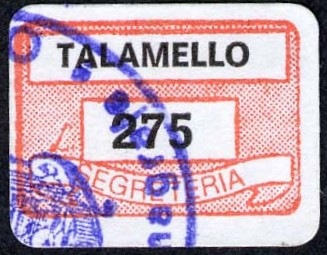 Marca da Bollo del Comune di TALAMELLO su Carta Bianca di dimensioni 19 x 13 mm