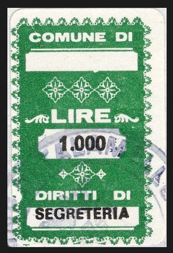 Marca da Bollo del Comune di TALAMELLO su Carta Bianca di dimensioni 20 x 32 mm