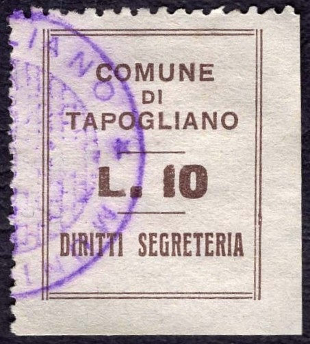 Marca da Bollo del Comune di TAPOGLIANO su Carta Bianca Sottile di dimensioni 21 x 26 mm