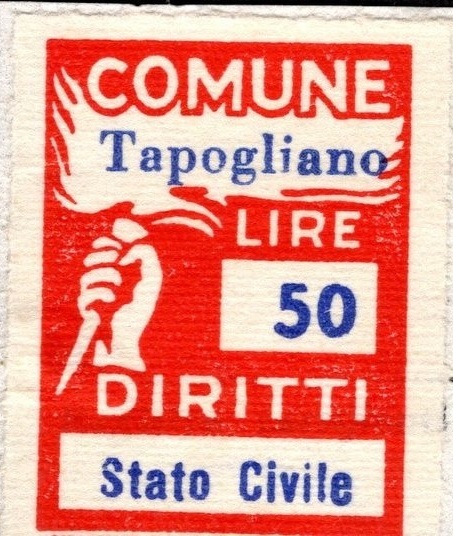 Marca da Bollo del Comune di TAPOGLIANO su Carta Bianca Sottile di dimensioni 18 x 26 mm