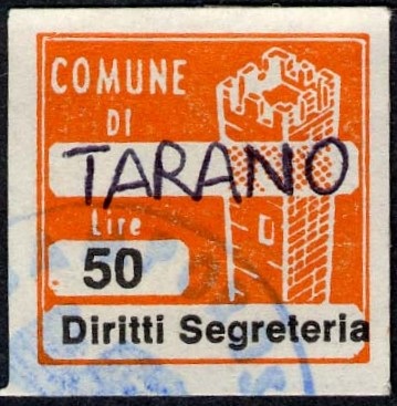Marca da Bollo del Comune di TARANO su Carta Bianca di dimensioni 20 x 20 mm