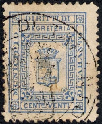 Marca da Bollo del Comune di TARANTO su Carta Bianca Sottile di dimensioni 19 x 24,5 mm