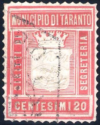 Marca da Bollo del Comune di TARANTO su Carta Bianca di dimensioni 21 X 27 mm
