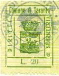 Marca da Bollo del Comune di TARANTO su Carta Bianca di dimensioni 25 x 31 mm