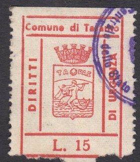Marca da Bollo del Comune di TARANTO su Carta Bianca di dimensioni 25,5 x 31,5 mm
