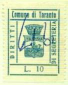 Marca da Bollo del Comune di TARANTO su Carta Bianca Sottile di dimensioni 24 x 30,5 mm