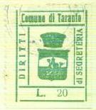 Marca da Bollo del Comune di TARANTO su Carta Bianca Sottile di dimensioni 24 x 30,5 mm