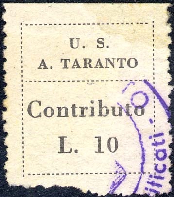 Marca da Bollo del Comune di TARANTO su Carta Bianca Sottile di dimensioni 19 x 22 mm