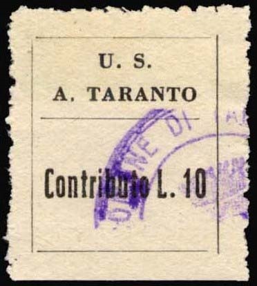 Marca da Bollo del Comune di TARANTO su Carta Bianca Sottile di dimensioni 19,5 x 22,5 mm