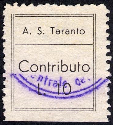 Marca da Bollo del Comune di TARANTO su Carta Bianca di dimensioni 19 x 22 mm