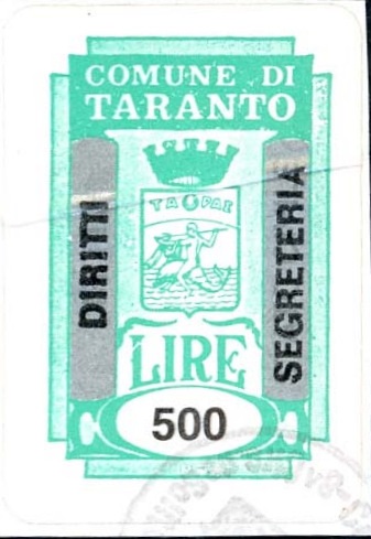 Marca da Bollo del Comune di TARANTO su Carta Bianca di dimensioni 17 x 29 mm