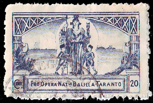 Marca da Bollo del Comune di TARANTO su Carta Bianca di dimensioni 23 X 33 mm
