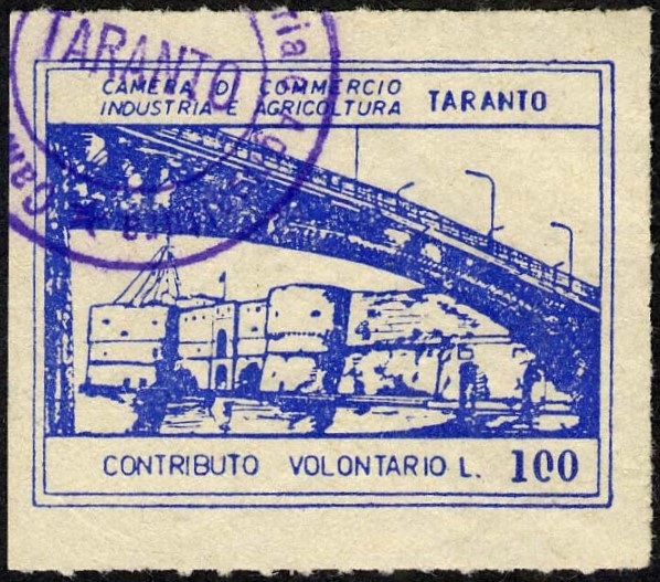 Marca da Bollo del Comune di TARANTO su Carta Blu di dimensioni 33 x 22 mm