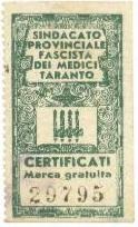 Marca da Bollo del Comune di TARANTO su Carta Bianca Sottile di dimensioni 24,5 x 46 mm