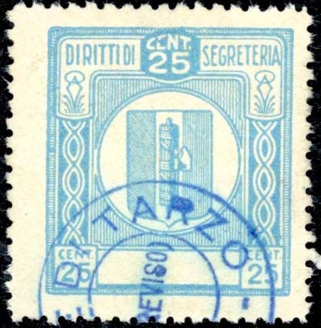 Marca da Bollo del Comune di TARZO su Carta Bianca di dimensioni 23,5 X 26 mm
