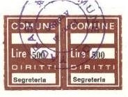 Marca da Bollo del Comune di TAURASI su Carta Bianca di dimensioni 20,5 x 26,5 mm