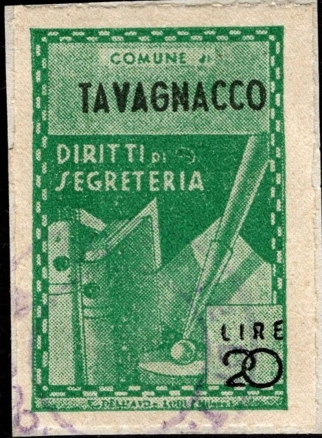 Marca da Bollo del Comune di TAVAGNACCO su Carta Bianca Sottile di dimensioni 21 X 32 mm