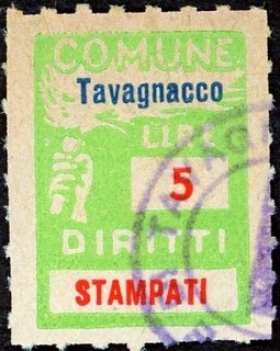 Marca da Bollo del Comune di TAVAGNACCO su Carta Bianca di dimensioni 18,5 x 26 mm