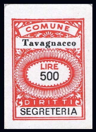 Marca da Bollo del Comune di TAVAGNACCO su Carta Bianca di dimensioni 17 x 24 mm