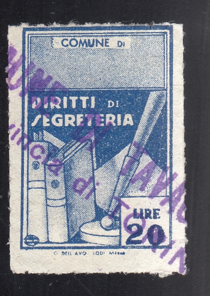 Marca da Bollo del Comune di TAVAGNASCO su Carta Bianca di dimensioni 22 X 33 mm