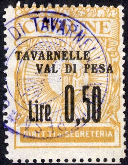 Marca da Bollo del Comune di TAVARNELLE VAL DI PESA su Carta Bianca Sottile di dimensioni 23 x 32 mm