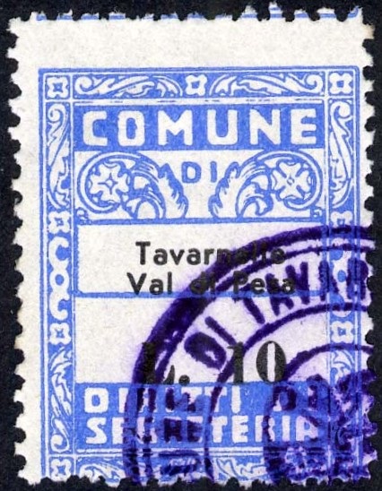 Marca da Bollo del Comune di TAVARNELLE VAL DI PESA su Carta Bianca di dimensioni 22,5 x 29 mm