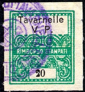 Marca da Bollo del Comune di TAVARNELLE VAL DI PESA su Carta Bianca di dimensioni 22 x 22 mm