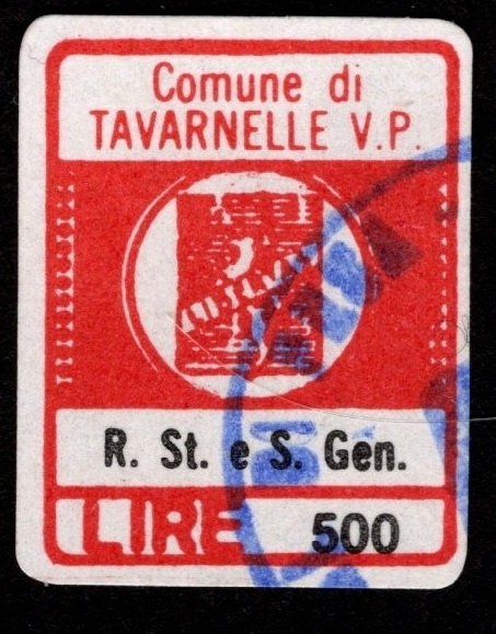 Marca da Bollo del Comune di TAVARNELLE VAL DI PESA su Carta Bianca di dimensioni 14 x 22 mm
