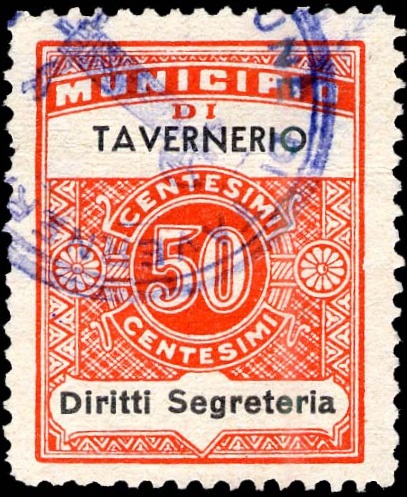 Marca da Bollo del Comune di TAVERNERIO su Carta Bianca Sottile di dimensioni 22,5 x 29 mm