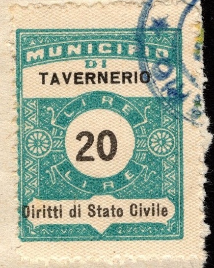 Marca da Bollo del Comune di TAVERNERIO su Carta Bianca Sottile di dimensioni 22,5 x 29 mm