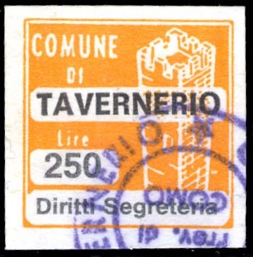 Marca da Bollo del Comune di TAVERNERIO su Carta Bianca di dimensioni 20 x 20 mm