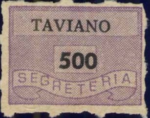 Marca da Bollo del Comune di TAVIANO su Carta Bianca di dimensioni 19,5 x 14,5 mm