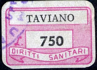 Marca da Bollo del Comune di TAVIANO su Carta Bianca di dimensioni 20 x 14 mm